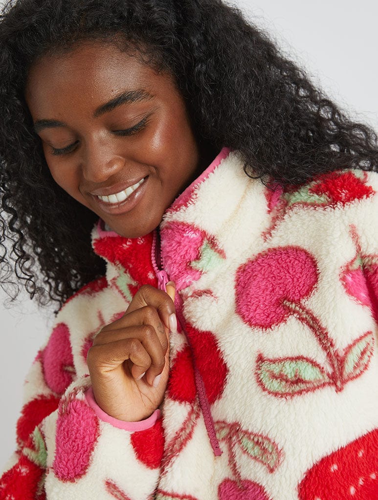 Cherry and Strawberry Longline Fleece Coats & Jackets Skinnydip London