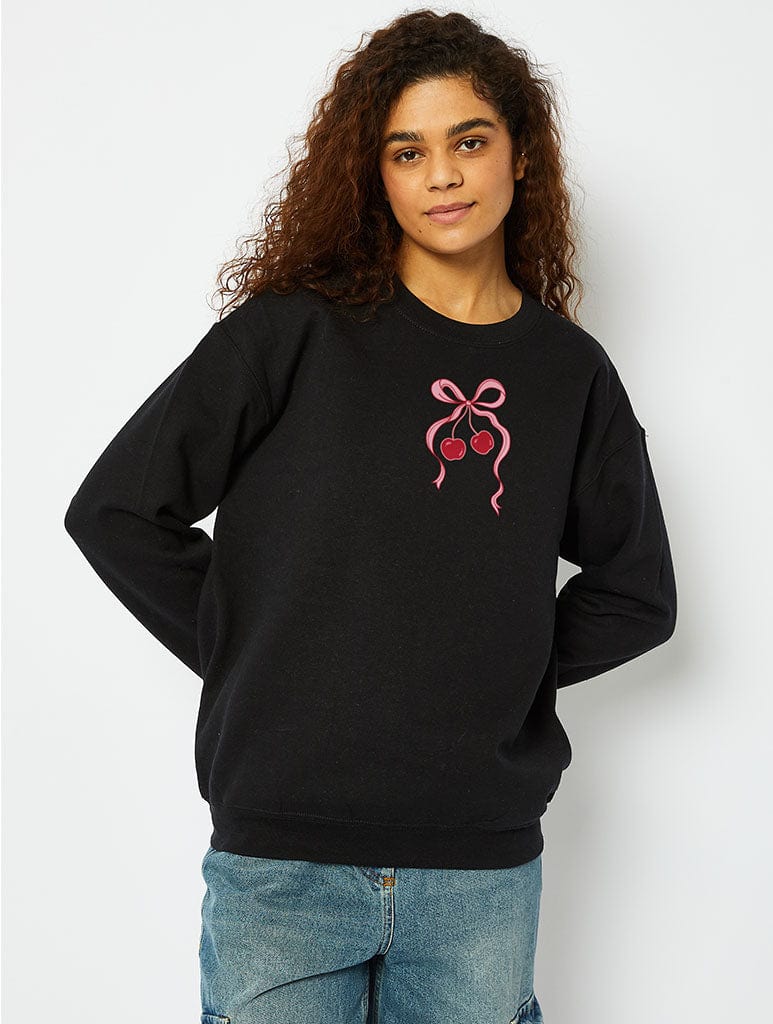 Cherry Bow Sweatshirt in Black Hoodies & Sweatshirts Skinnydip London
