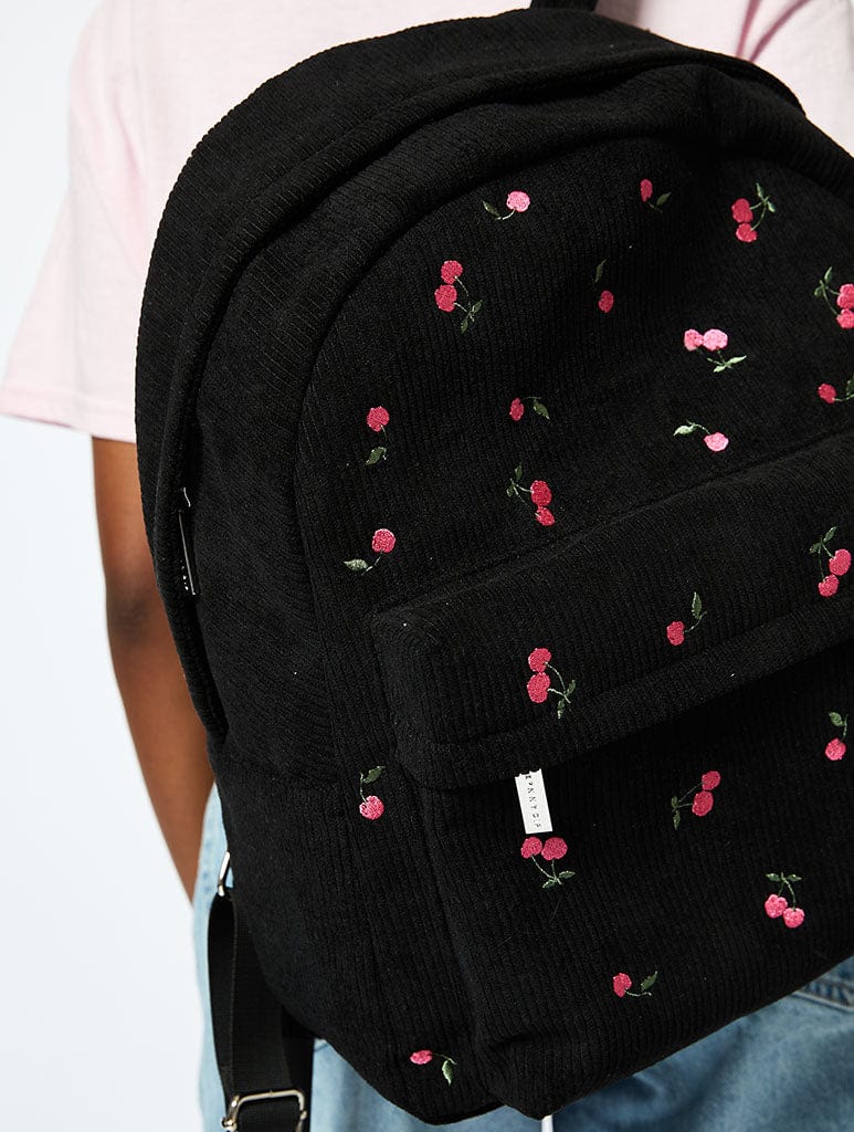 Cherry Embroidered Backpack in Black Bags Skinnydip London