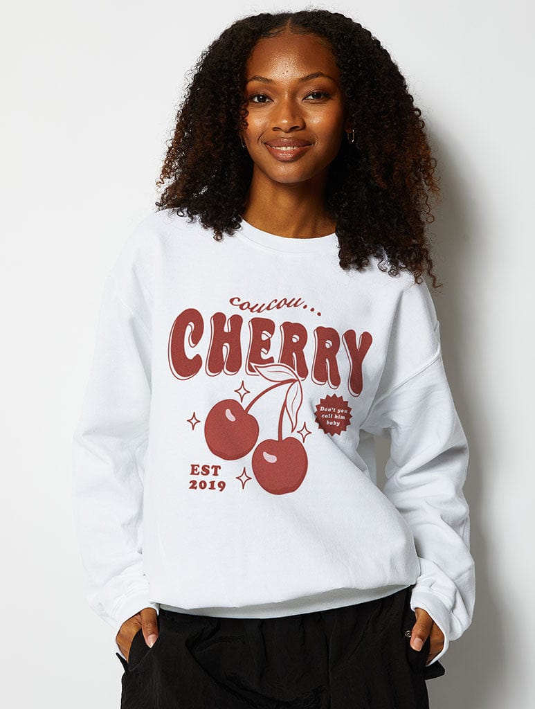 Cherry Sweatshirt in White Hoodies & Sweatshirts Skinnydip London