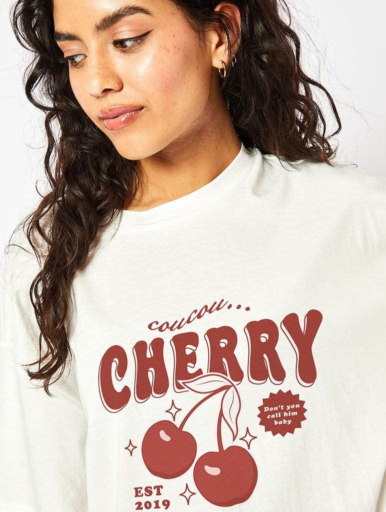 Cherry T-Shirt In Ecru Tops & T-Shirts Skinnydip London