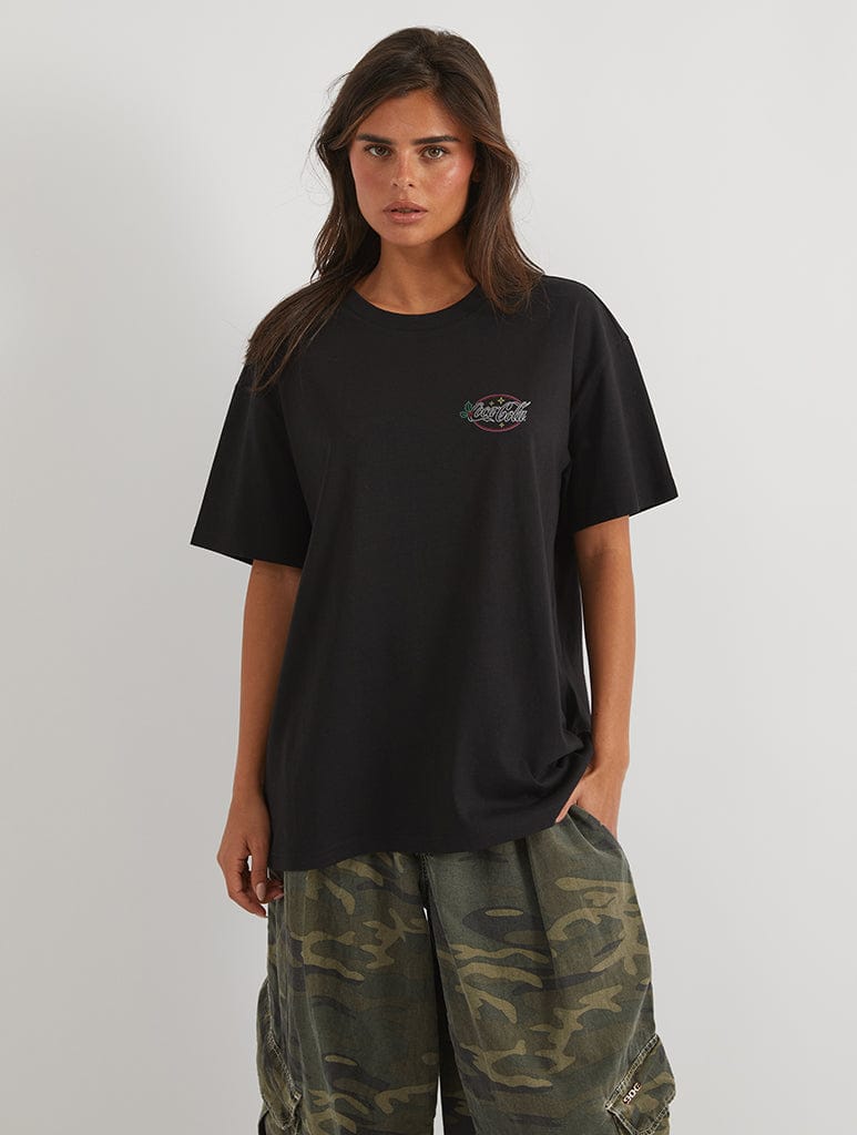 Coca Cola Holidays Are Coming LED T-Shirt In Black Tops & T-Shirts Skinnydip London