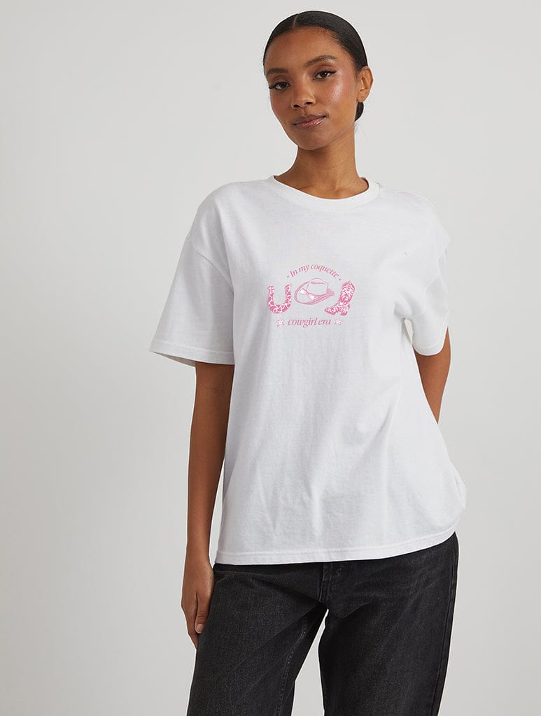 Coquette Cowgirl Era T-Shirt in Ecru Tops & T-Shirts Skinnydip London