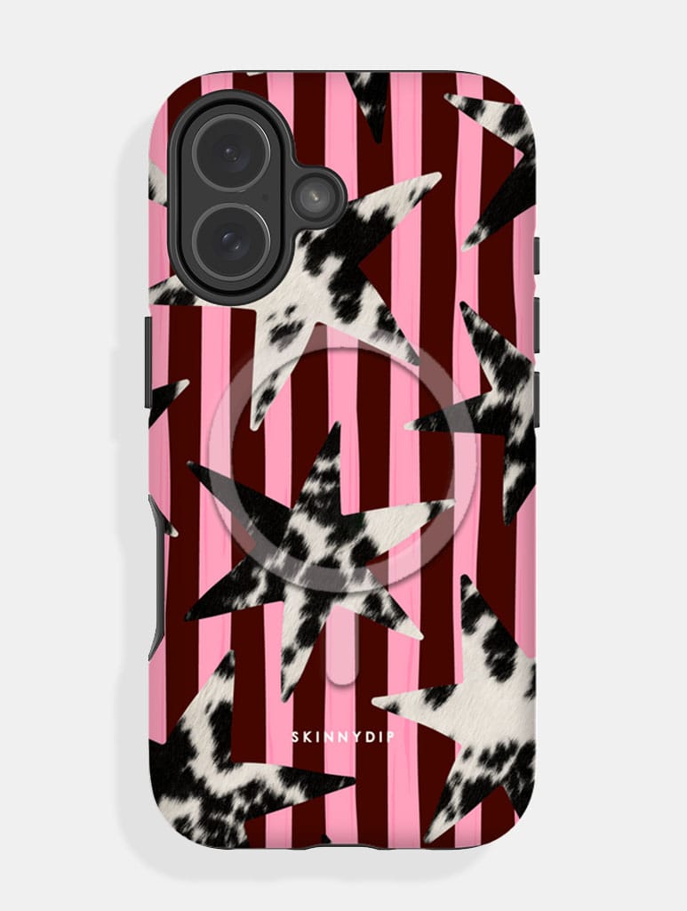 Cow Print Star Stripe Burgundy and Pink Magsafe Ultra Protective iPhone Case Phone Cases Skinnydip London