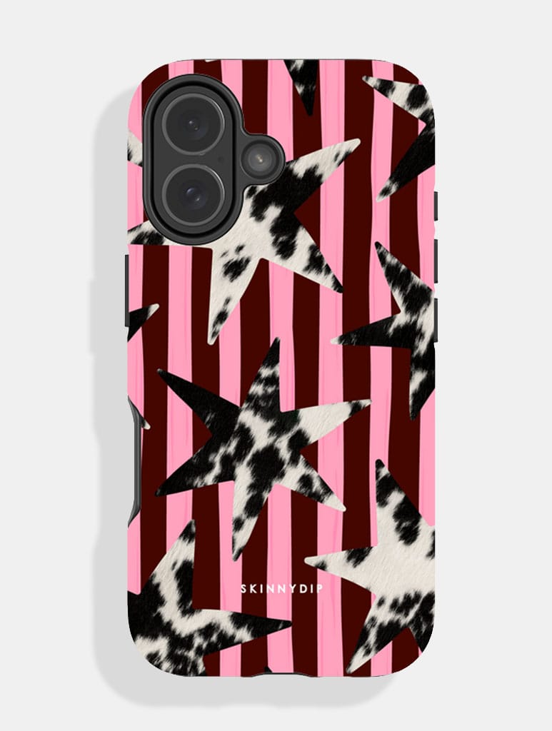 Cow Print Star Stripe Burgundy and Pink Ultra Protective iPhone Case Phone Cases Skinnydip London
