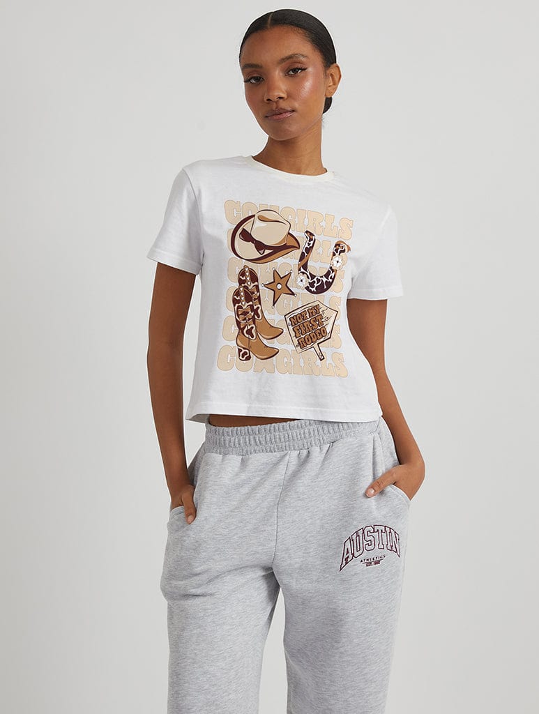 Cowgirls Cowgirls Cowgirls Baby T-Shirt in White Tops & T-Shirts Skinnydip London