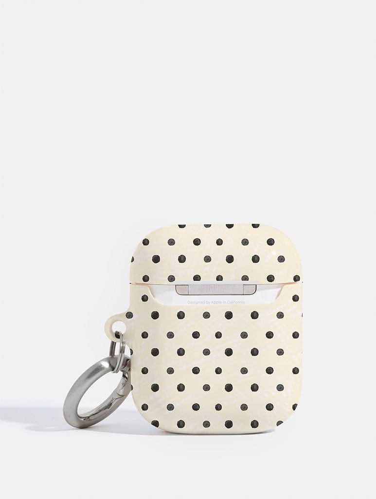 Cream and Black Painted Polka Dot Airpods Case AirPods Cases Skinnydip London