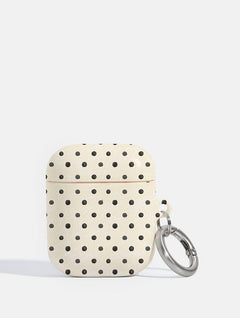 Cream and Black Painted Polka Dot Airpods Case AirPods Cases Skinnydip London