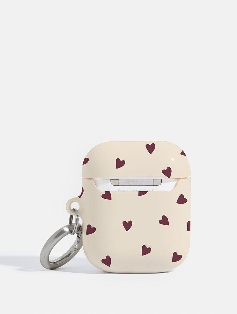 Cream and Burgundy Ditsy Hearts AirPods Case AirPods Cases Skinnydip London