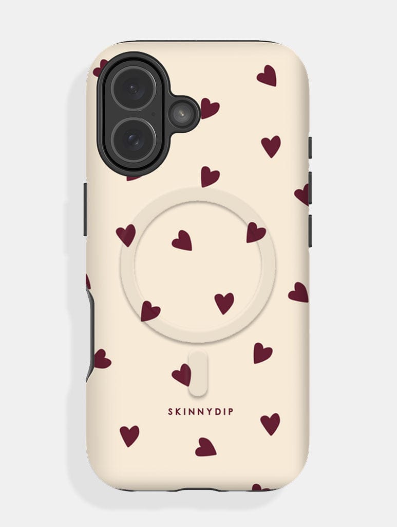 Cream and Burgundy Ditsy Hearts MagSafe Ultra Protective iPhone Case Phone Cases Skinnydip London