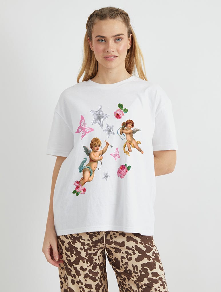 Cupid Roses T-Shirt in Ecru Tops & T-Shirts Skinnydip London