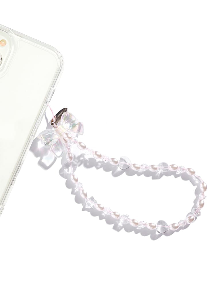 Custard Single Bow Crystal Pearl Beaded Strap Phone Grips Custard London
