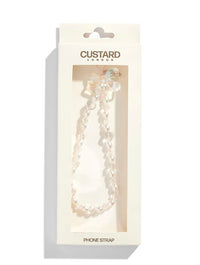 Custard Single Bow Crystal Pearl Beaded Strap Phone Grips Custard London