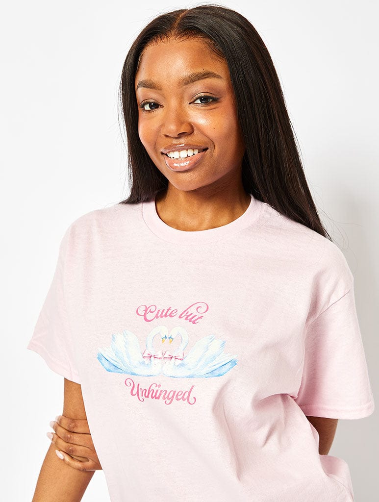 Cute But Unhinged T-Shirt In Pink Tops & T-Shirts Skinnydip London