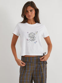 Disco Occasionally Baby T-Shirt In White Tops & T-Shirts Skinnydip London