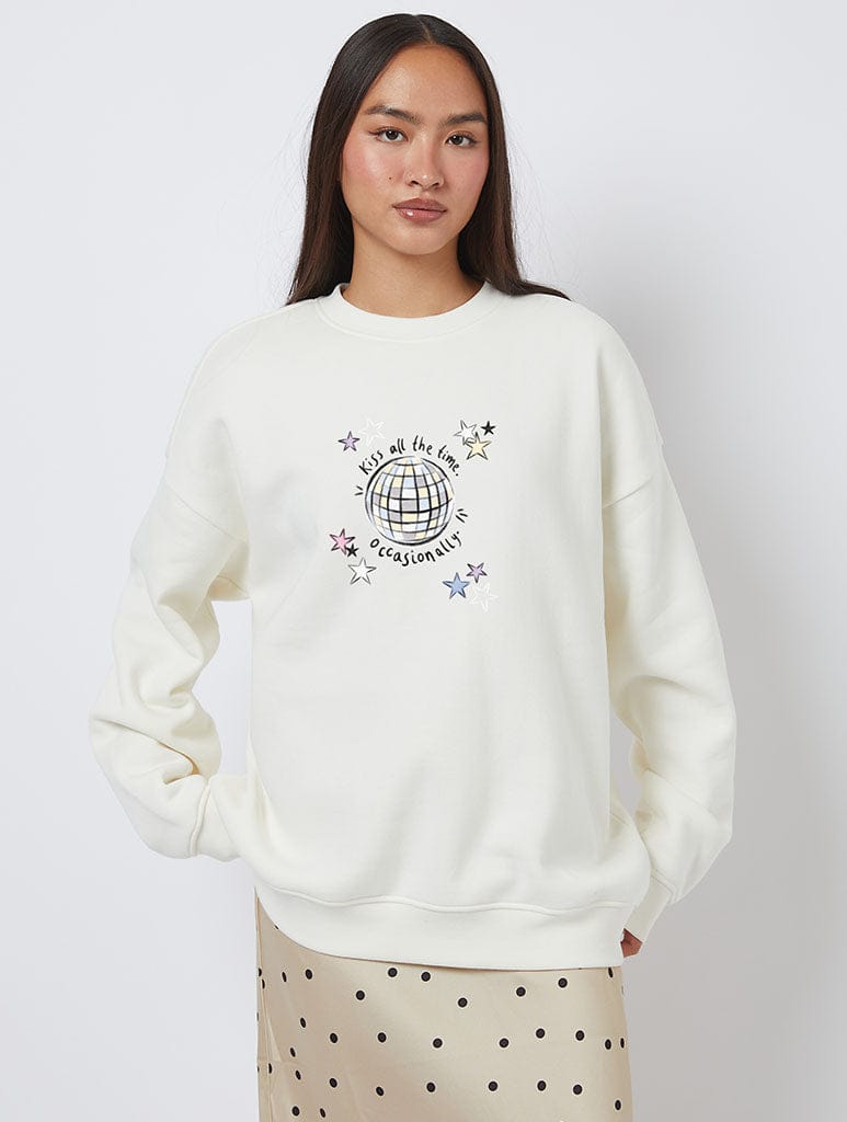 Disco Occasionally Sweatshirt In White Hoodies & Sweatshirts Skinnydip London