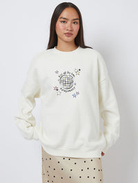 Disco Occasionally Sweatshirt In White Hoodies & Sweatshirts Skinnydip London