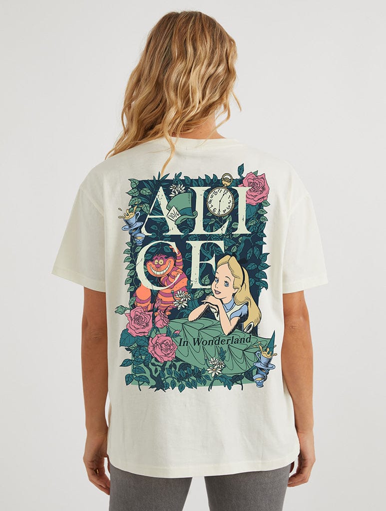 Disney Alice In Wonderland Flower Garden T-Shirt In White Tops & T-Shirts Skinnydip London