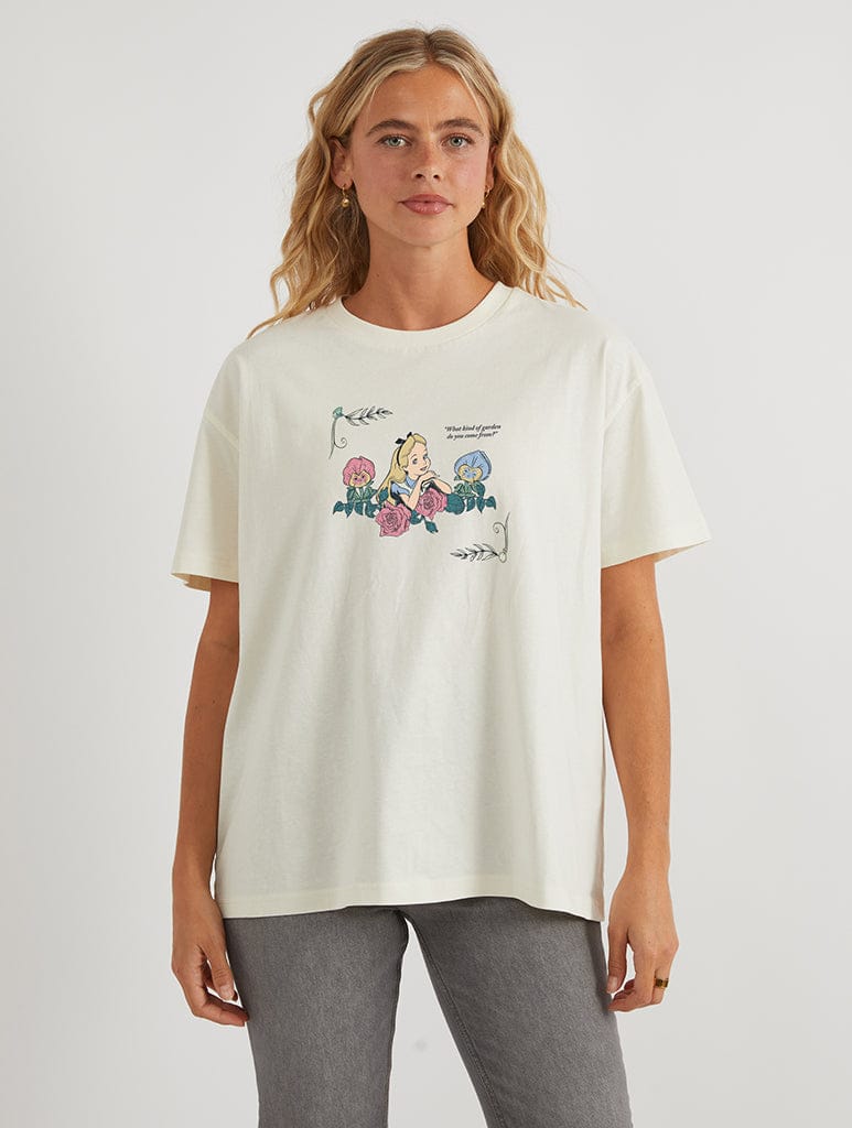 Disney Alice In Wonderland Flower Garden T-Shirt In White Tops & T-Shirts Skinnydip London
