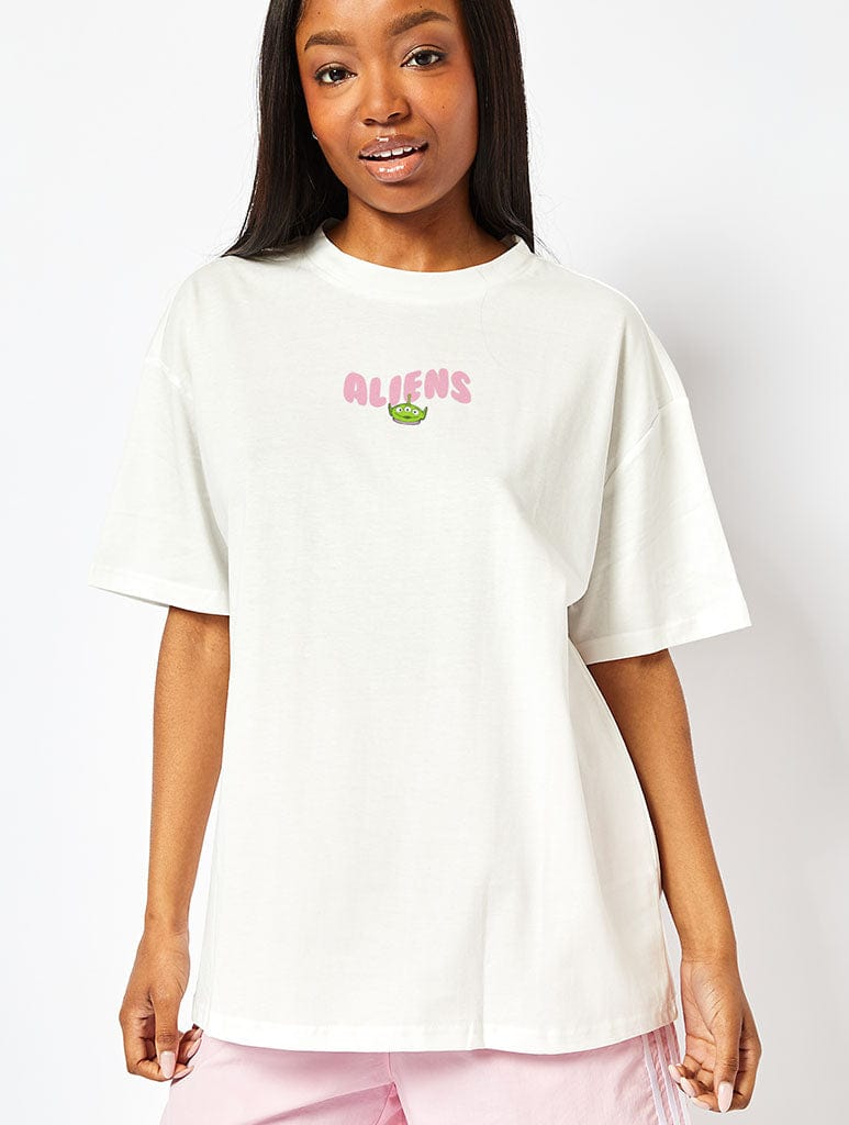 Disney Aliens Pizza Planet T-Shirt In Ecru Tops & T-Shirts Skinnydip London
