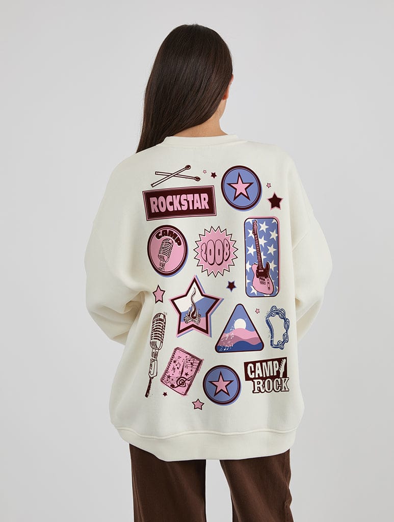 Disney Camp Rock Badge Sweatshirt In White Hoodies & Sweatshirts Skinnydip London