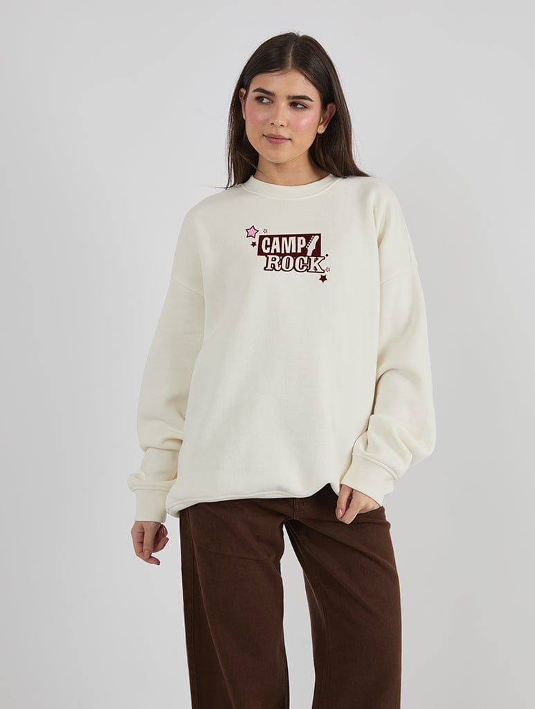 Disney Camp Rock Badge Sweatshirt In White Hoodies & Sweatshirts Skinnydip London