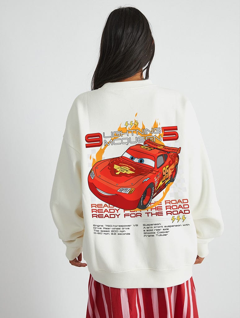 Disney Cars Lightning McQueen Poster Sweatshirt In White Hoodies & Sweatshirts Skinnydip London