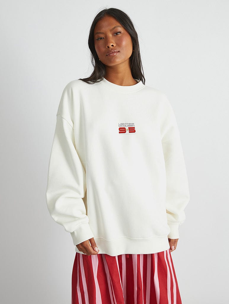 Disney Cars Lightning McQueen Poster Sweatshirt In White Hoodies & Sweatshirts Skinnydip London