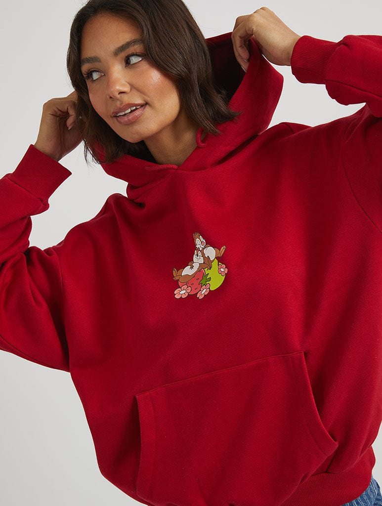 Disney Chip N Dale Life Is Sweet Hoodie in Wine Hoodies & Sweatshirts Skinnydip London