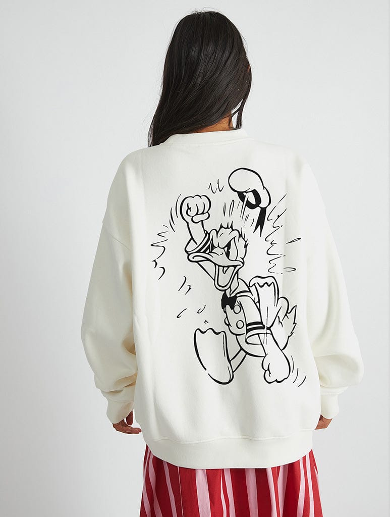 Disney Donald Duck Scribble Sweatshirt In White Hoodies & Sweatshirts Skinnydip London