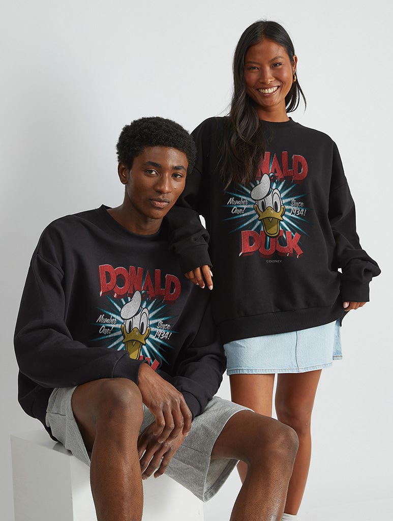 Disney Donald Duck Sweatshirt In Black Hoodies & Sweatshirts Skinnydip London