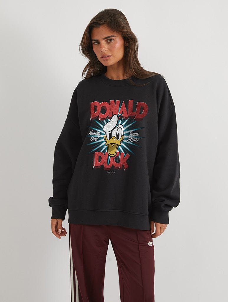 Disney Donald Duck Sweatshirt In Black Hoodies & Sweatshirts Skinnydip London