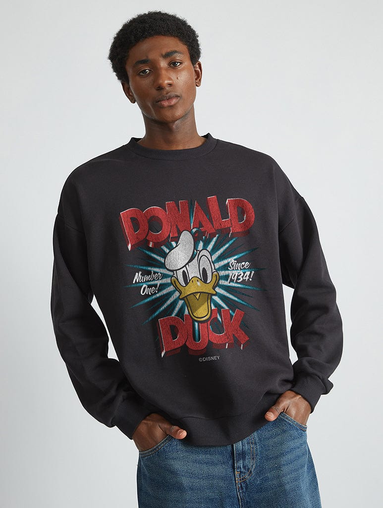 Disney Donald Duck Sweatshirt In Black Hoodies & Sweatshirts Skinnydip London