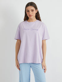 Disney Hello Spring T-Shirt In Lilac Tops & T-Shirts Skinnydip London