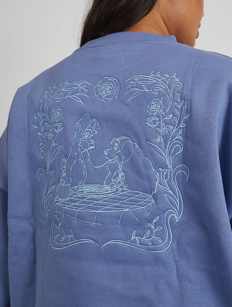 Disney Lady & The Tramp Timeless Love Vintage Sweatshirt in Blue Hoodies & Sweatshirts Skinnydip London