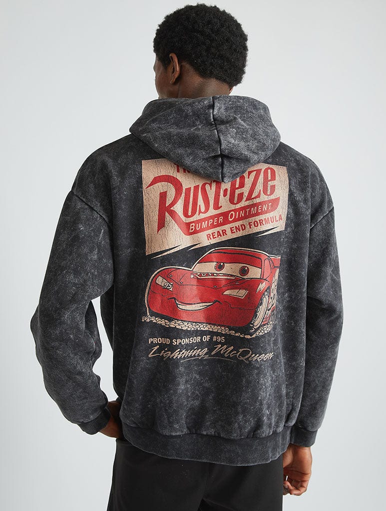 Disney Lightning McQueen Rust-Eze Hoodie In Acid Wash Hoodies & Sweatshirts Skinnydip London