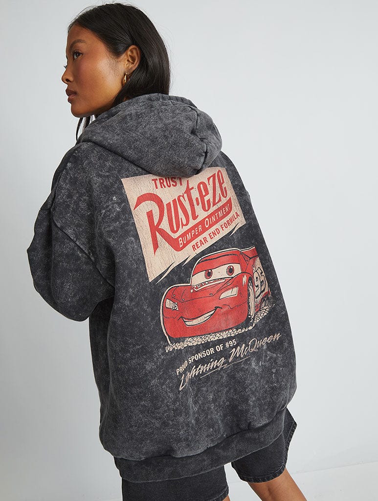 Disney Lightning McQueen Rust-Eze Hoodie In Acid Wash Hoodies & Sweatshirts Skinnydip London