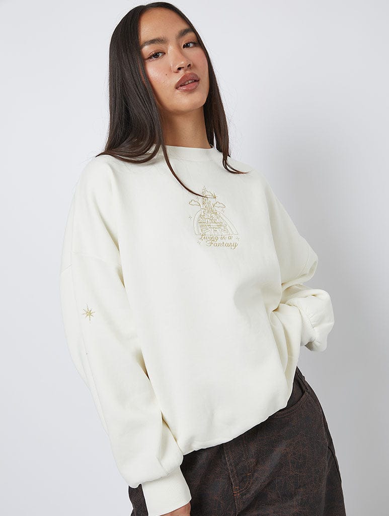 Disney Living in A Fantasy Gold Embroidered Sweatshirt Hoodies & Sweatshirts Skinnydip London
