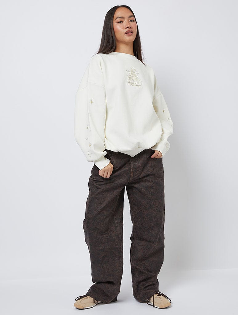 Disney Living in A Fantasy Gold Embroidered Sweatshirt Hoodies & Sweatshirts Skinnydip London