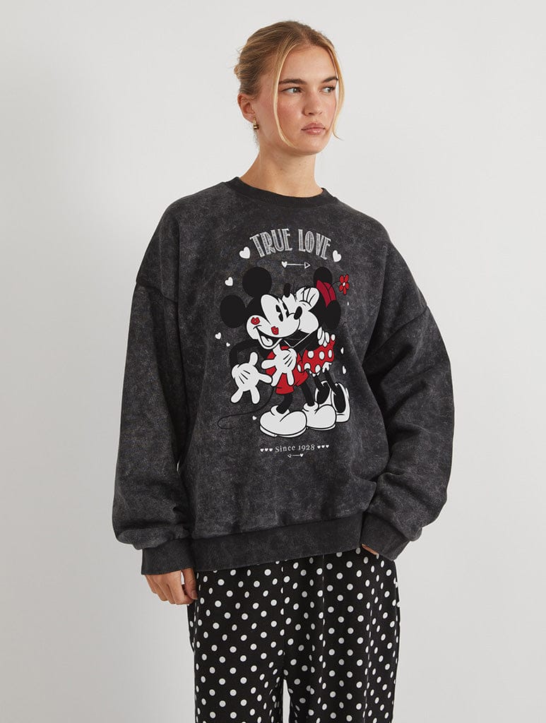 Disney Mickey and Minnie True Love Sweatshirt In Acid Wash Hoodies & Sweatshirts Skinnydip London