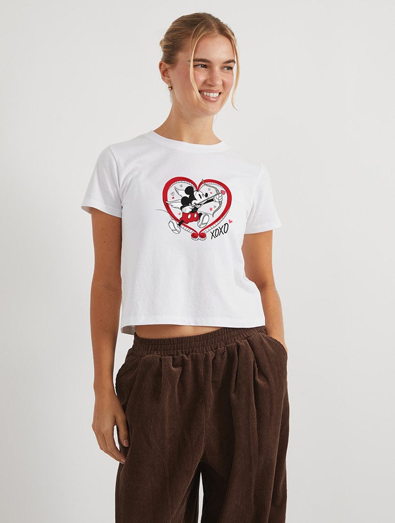 Disney Mickey Mouse Cupid Baby Tee In White Tops & T-Shirts Skinnydip London