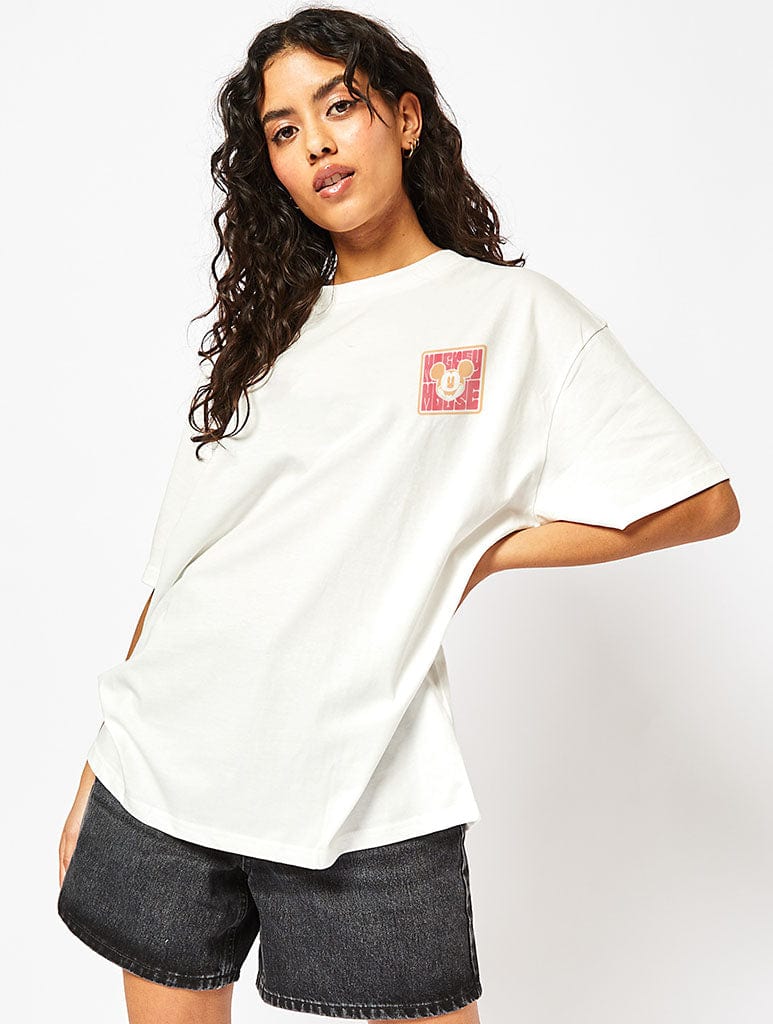Disney Mickey Mouse Funky Unisex T-Shirt In Ecru Tops & T-Shirts Skinnydip London