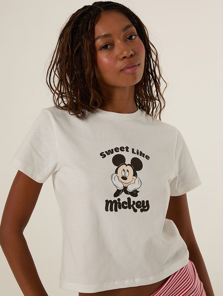 Disney Mickey Mouse Sweet Like Mickey Baby T-Shirt In White Tops & T-Shirts Skinnydip London