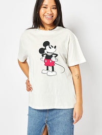 Disney Mickey Mouse T-Shirt In Ecru Tops & T-Shirts Skinnydip London