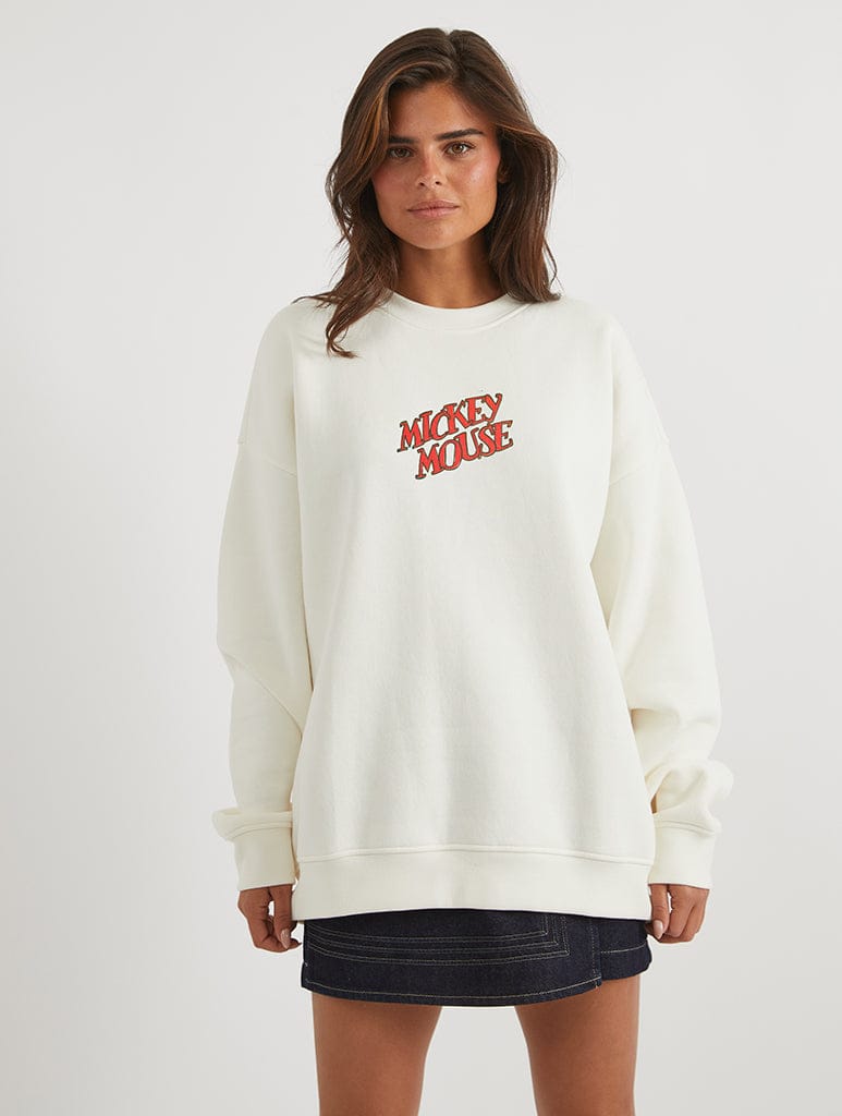 Disney Mickey Vintage Ski Poster Sweatshirt In White Hoodies & Sweatshirts Skinnydip London