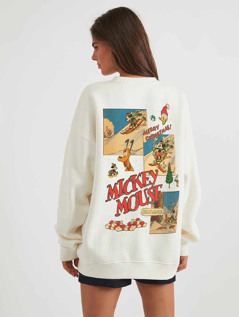 Disney Mickey Vintage Ski Poster Sweatshirt In White Hoodies & Sweatshirts Skinnydip London