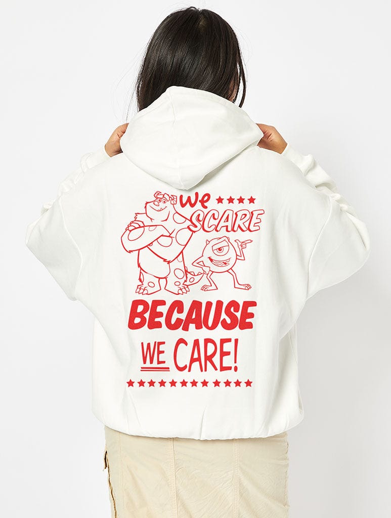 monsters inc sweatshirt Disney Monsters Inc We Scare Because We Care Hoodie in White | Shop Pixar Clothing