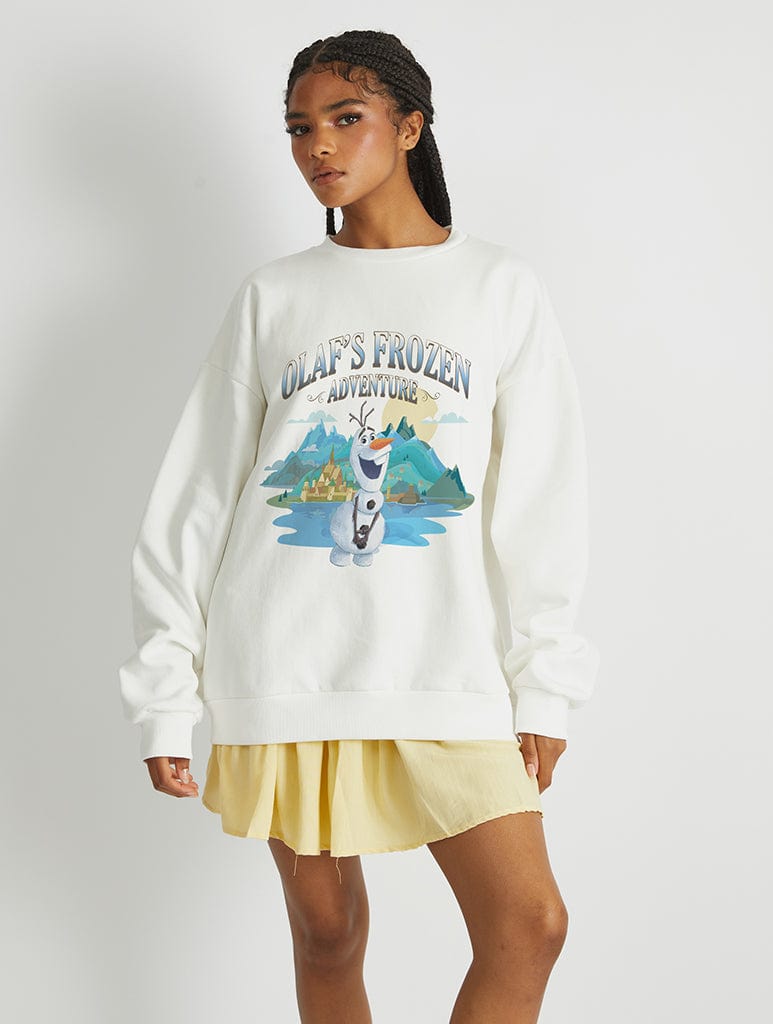 Disney Olaf's Frozen Adventure Sweatshirt In White Hoodies & Sweatshirts Skinnydip London