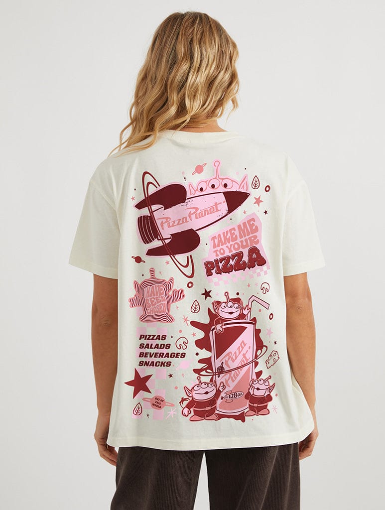 Disney Pixar Aliens Pizza Planet Poster T-Shirt In White Tops & T-Shirts Skinnydip London