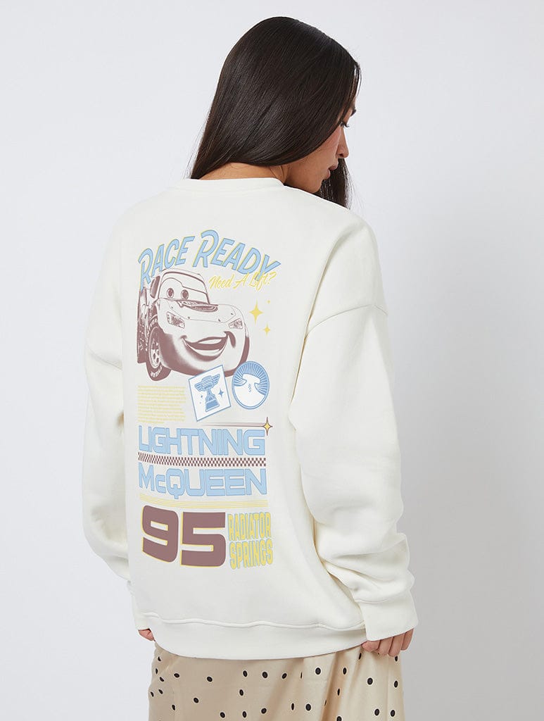 Disney Pixar Cars Lightning McQueen Race Ready Sweatshirt In White Hoodies & Sweatshirts Skinnydip London